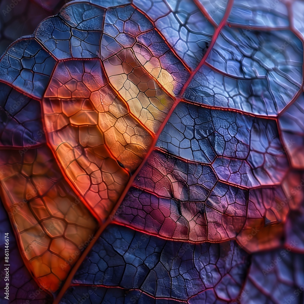 Poster macro photography of vibrant and intricate leaf surface patterns and textures