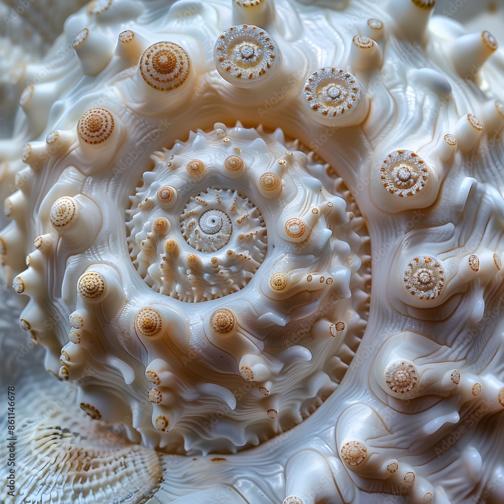 Poster Mesmerizing Macro Spiral Seashell with Intricate Textures and Patterns