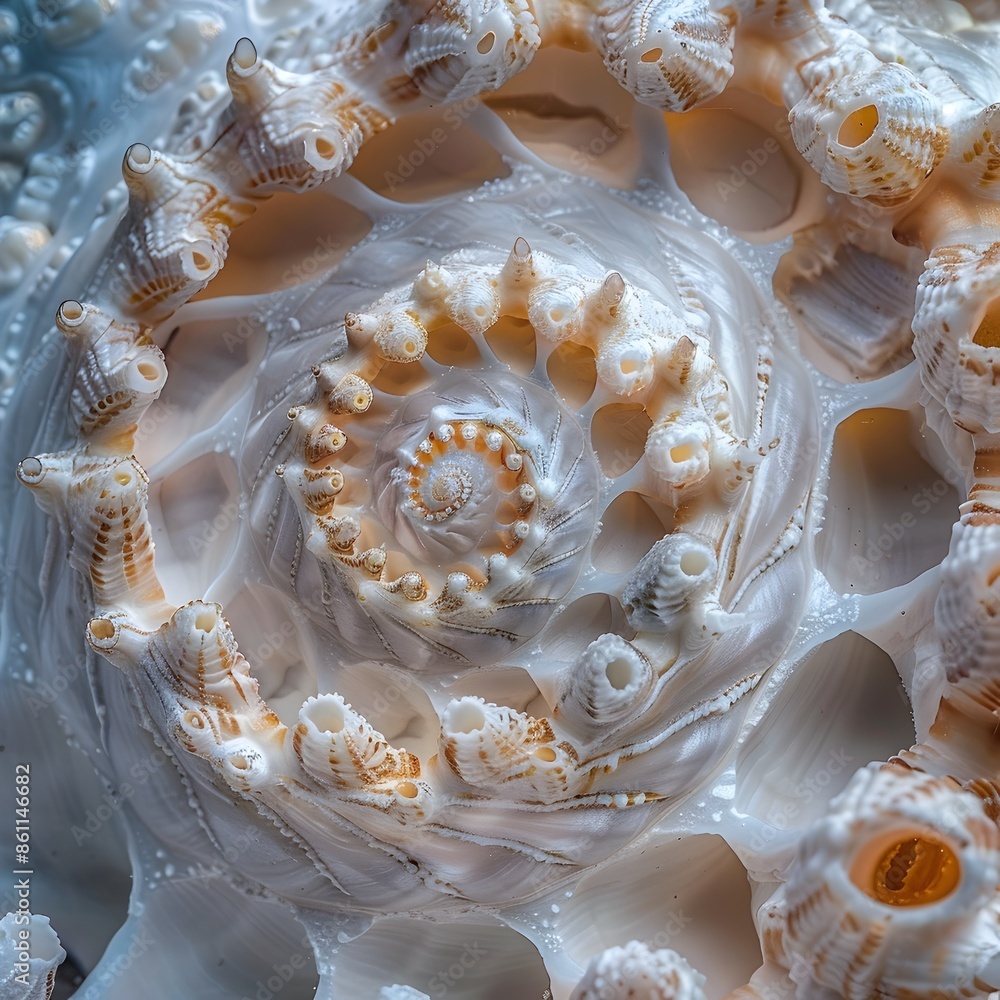 Poster mesmerizing spiral seashell macro photography with intricate textures and captivating patterns