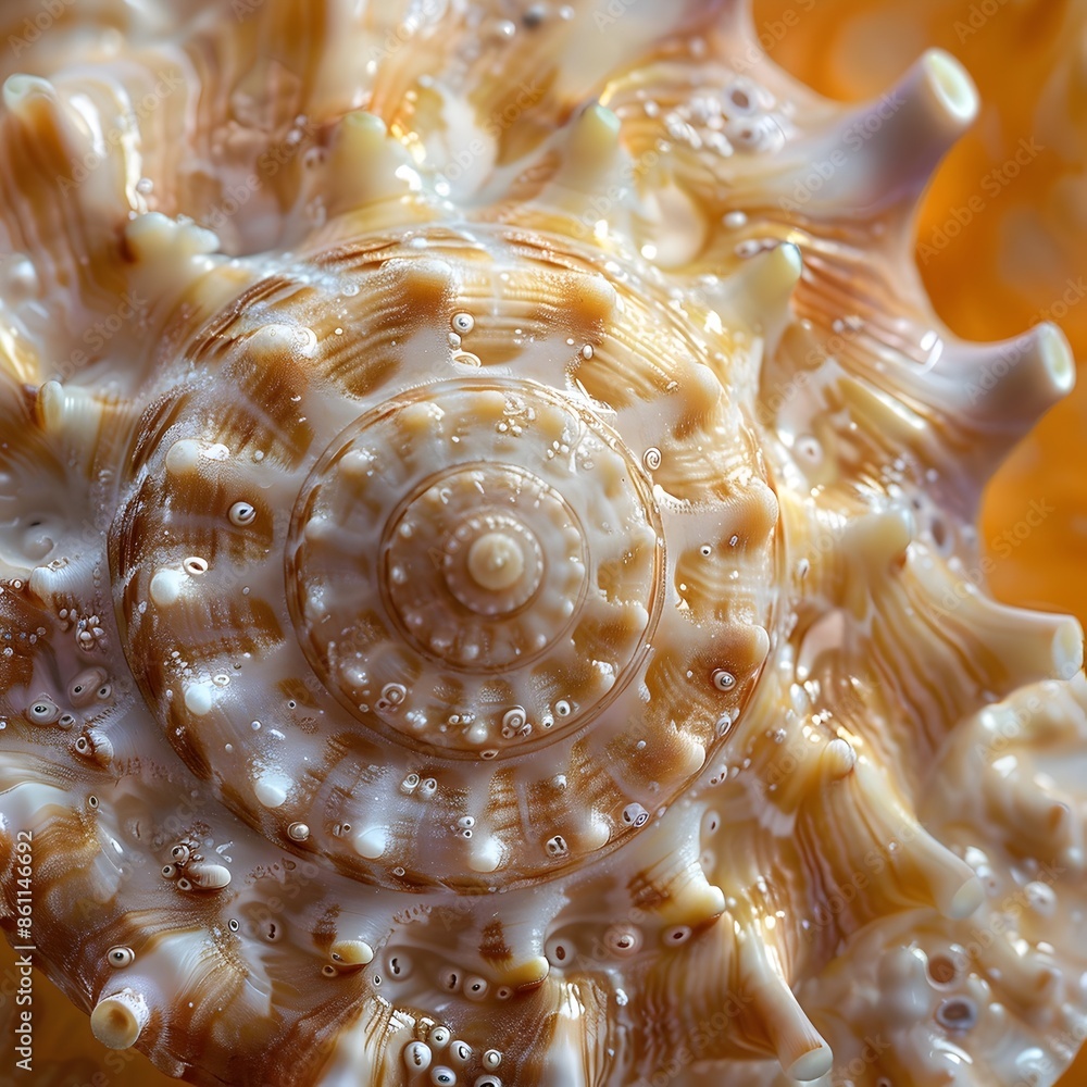 Poster mesmerizing macro spiral seashell with intricate textures and captivating details