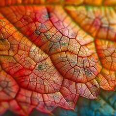 Vibrant and Intricate Macro View of Leaf Surface Textures and Patterns
