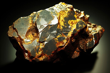 Cummingtonite fossil mineral stone. Geological crystalline fossil. Dark background close-up.