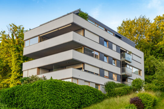 Modern building with balcony in Bregenz city of Austria