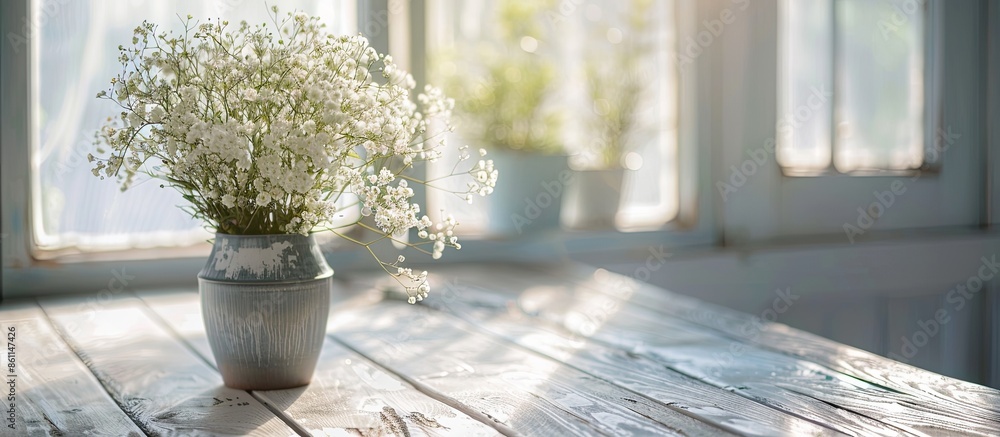 Poster detail close up of table top decorative arrangement . copy space image. place for adding text and de