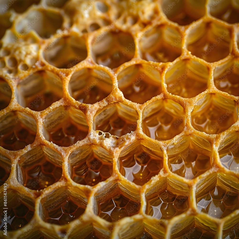 Poster captivating macro photograph of a vibrant honeycomb pattern with intricate textures