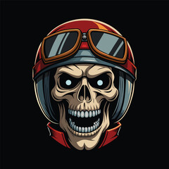 head skull wearing helmet vector illustration. design for a t-shirt and more