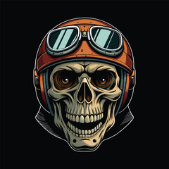 head skull wearing helmet vector illustration. design for a t-shirt and more