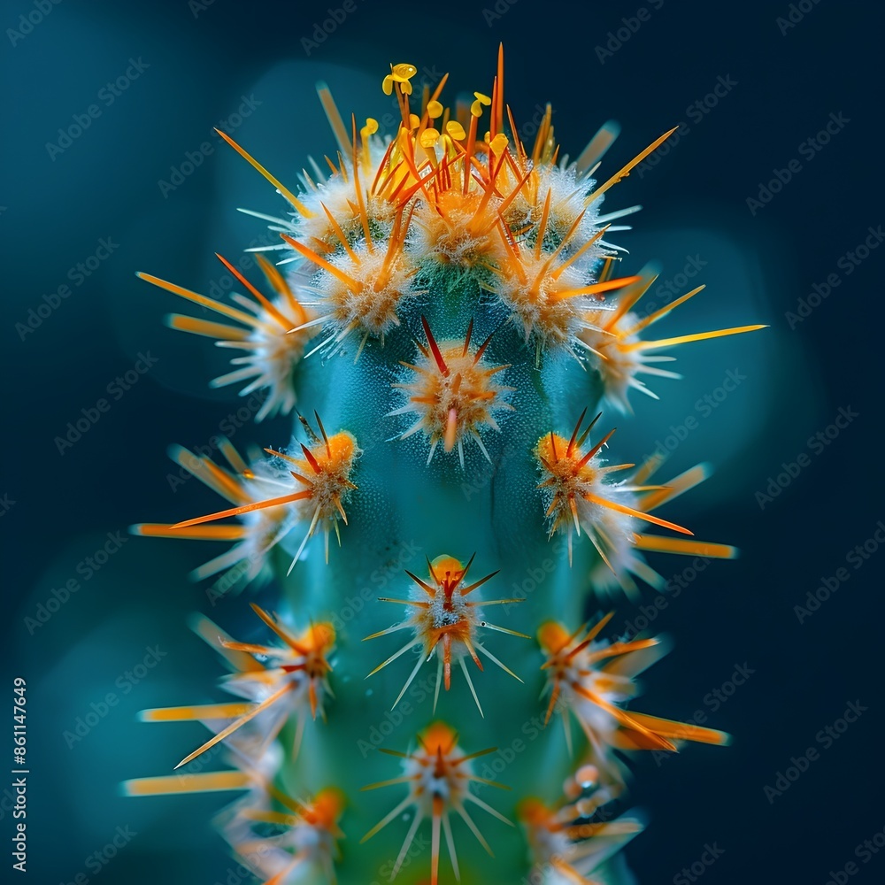 Poster vibrant and intricate macro cactus spine capturing detailed textures and colors