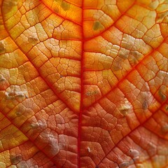 Vibrant Autumn Leaf with Intricate Veins and Captivating Colors