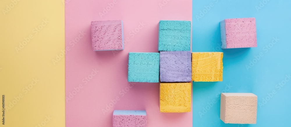 Poster s english letter on building block with blank background pastel background. copy space image. place 