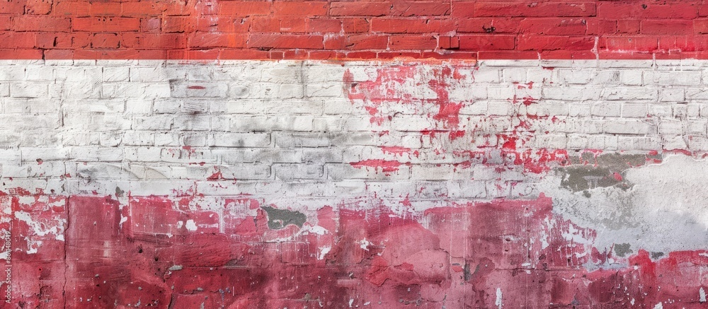 Poster red brick wall with smooth seams, covered with lime or plaster. copy space image. place for adding t