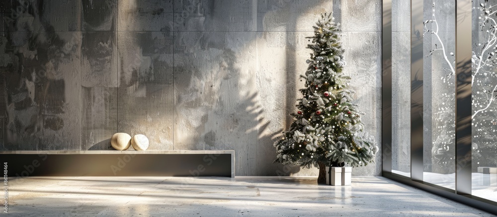 Poster christmas tree. interior. winter image. copy space image. place for adding text and design