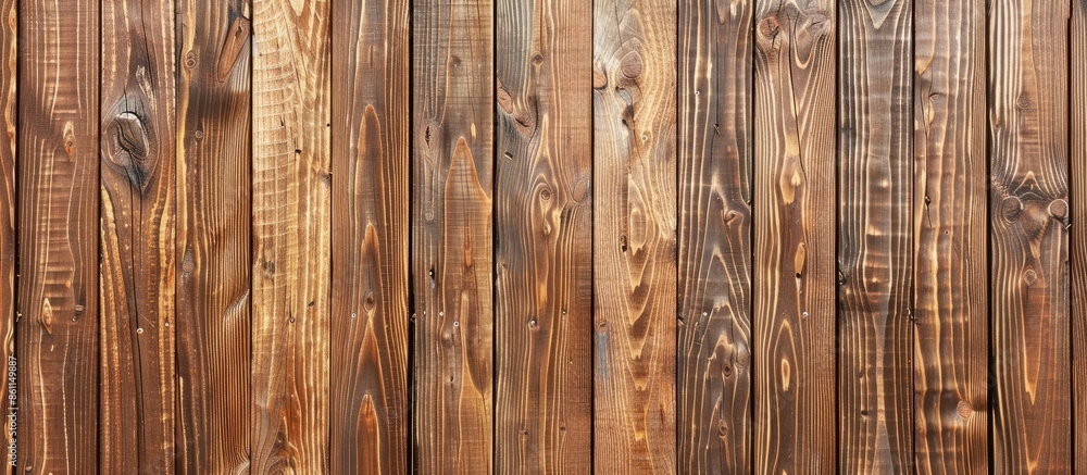 Poster brown natural wood texture and background, pine and coniferous fence, for design. copy space image. 