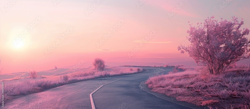 Poster of road circle at left side of pastel background road. copy space image. place for adding text and d