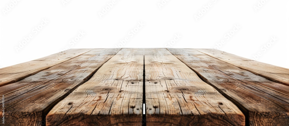 Poster empty wooden table on white background. for product advertisement. copy space image. place for addin