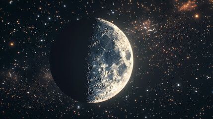 Close up of the moon in space surrounded by stars