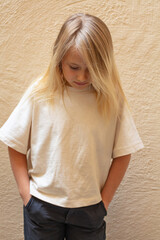 nine year old girl looking down