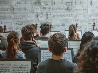 Students learning music theory in a classroom