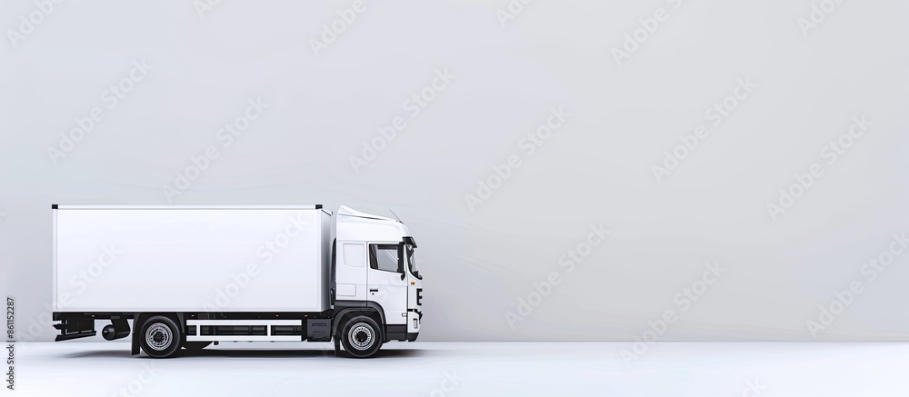 Poster cargo delivery truck side view on white background. copy space image. place for adding text or desig