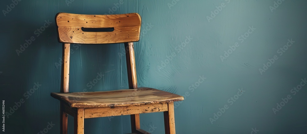 Poster an old wooden chair looked from the side. copy space image. place for adding text and design