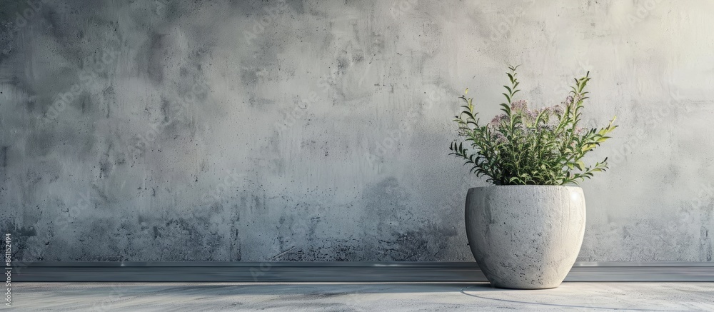 Poster concrete pot on a concrete background interior decor element. copy space image. place for adding tex