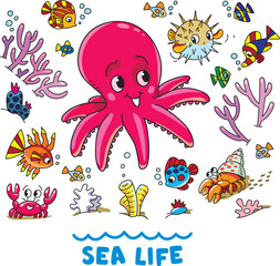 Sea theme Octopus in the ocean vector illustration