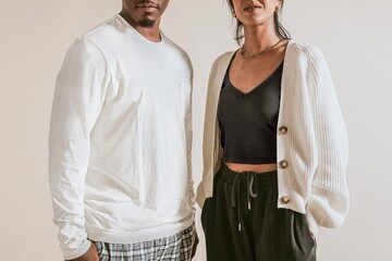 Divers couple in monotone loungewear