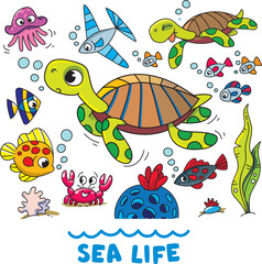 Sea theme. Turtle in the ocean vector illustration