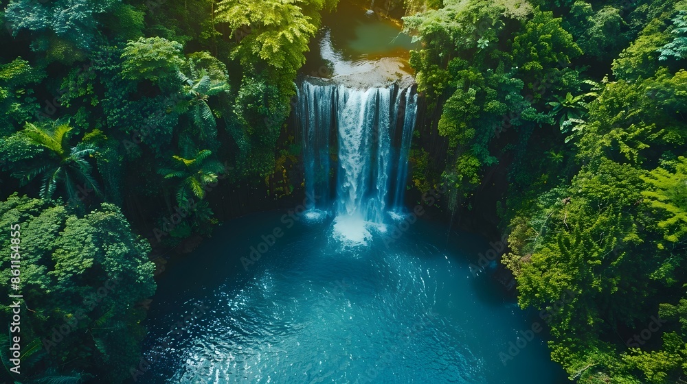 Canvas Prints Stunning Aerial Waterfall Cascading in Lush Tropical Rainforest Landscape