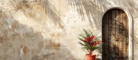 Mediterranean minimal wall and plant exterior architecture. Copy space image. Place for adding text or design