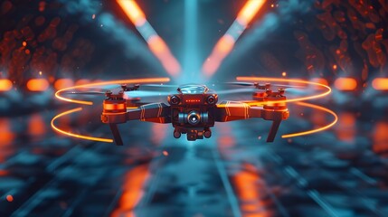 Drone Racing Through Obstacle Course Dynamic and Exciting Futuristic Concept
