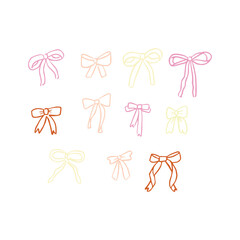 Cute coquette Ribbon outline vector doodle style