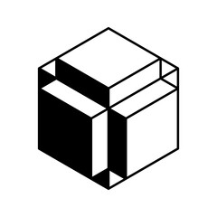 Cube logo, geometric vector design. Black and white Box logotype company, trendy techno emblem in isometric 3D style.