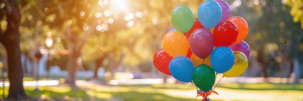 Poster a bunch of colorful balloons with congratulatory messages and school symbols in the background are i