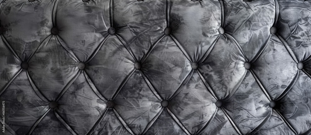 Poster grey velour background with quilted upholstery in chesterfield style close-up. copy space image. pla