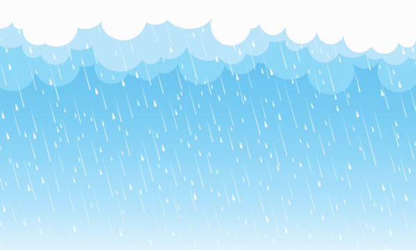 Rain drops on blue background. Falling water drops. Nature rainfall.