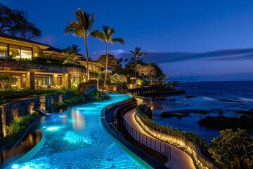 Fototapeta premium Oceanfront Resort Pool at Night