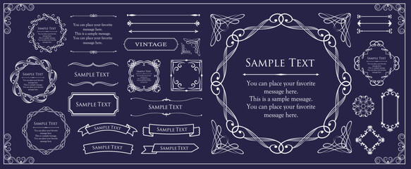 ビンテージフレーム。デザインテンプレート。ゴージャスな額のセット。
