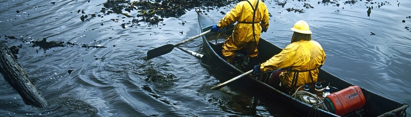 Obraz premium Environmental Response Team Cleaning Up Oil Spill - Spill Cleanup Crew in Action