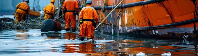Environmental Response Team Cleaning Up Oil Spill - Area Contamination Control