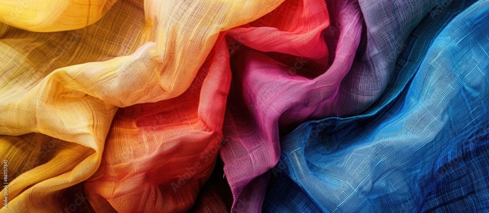 Poster fabric color palette, rainbow colors for clothes, multi-colored cotton and linen fabric texture. cop