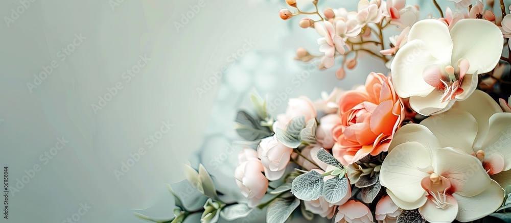 Poster decorative artificial flowers. copy space image. place for adding text and design