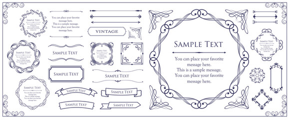 ビンテージフレーム。デザインテンプレート。ゴージャスな額のセット。
