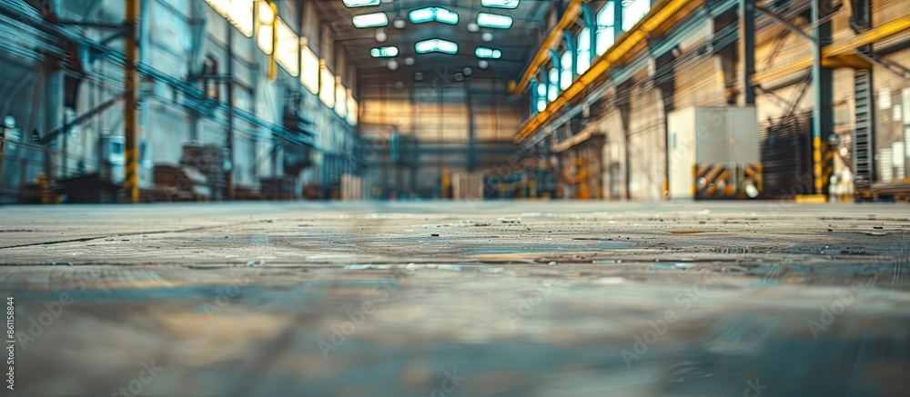 Poster slightly blurred and defocused background for your design. piece of empty typical industrial space. 