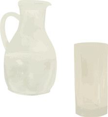 Vector Watercolor farm illustration, carafe, milk, glass. Invitation, greeting cards, birthday, event, holiday, menu; cooking class; Master Class