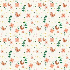 Chickens Seamless Pattern Digital Download repeating file fabric printing flowers