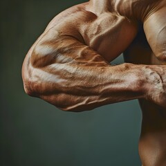 Powerful and Detailed Close up of a Bodybuilder s Flexed Biceps Showcasing Intense Muscle Definition