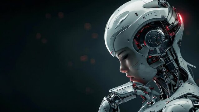 female cyborg thinking. 4k video footage