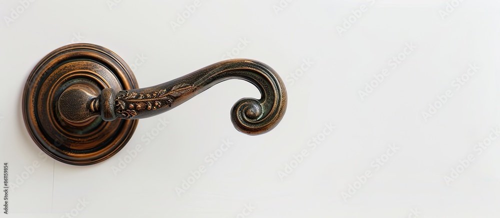 Poster door handle of bronze on a white background side view. copy space image. place for adding text and d