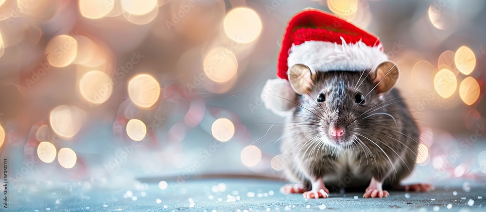 Poster rat grey beautiful on the pastel background christmas. copy space image. place for adding text and d